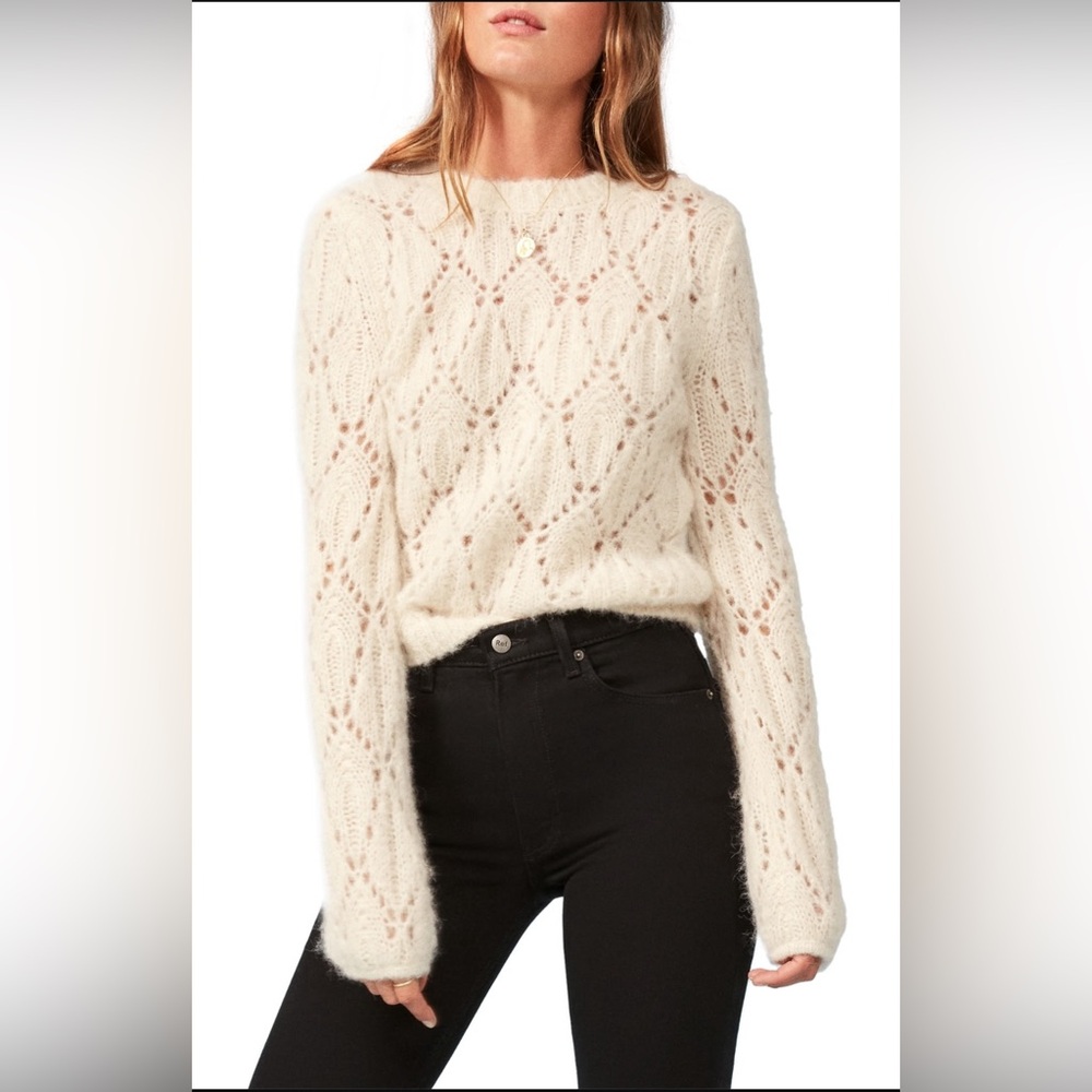 Reformation Jessi Pointelle Alpaca Blend Pullover Sweater - Picture 1 of 6